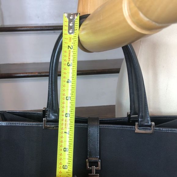 GUCCI Jackie Black Leather Rolled Top Handles Tall Nylon Tote Bag VTG Mint - Picture 13 of 17